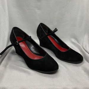 Chaps black suede Mary Jane wedges